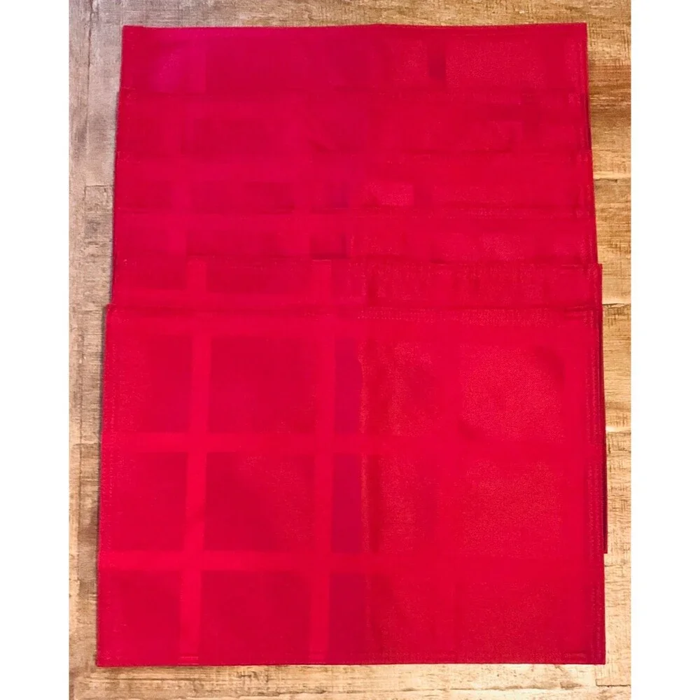 6 Red Crimson Cloth Placemats Christmas Checkered Reversible 17.75